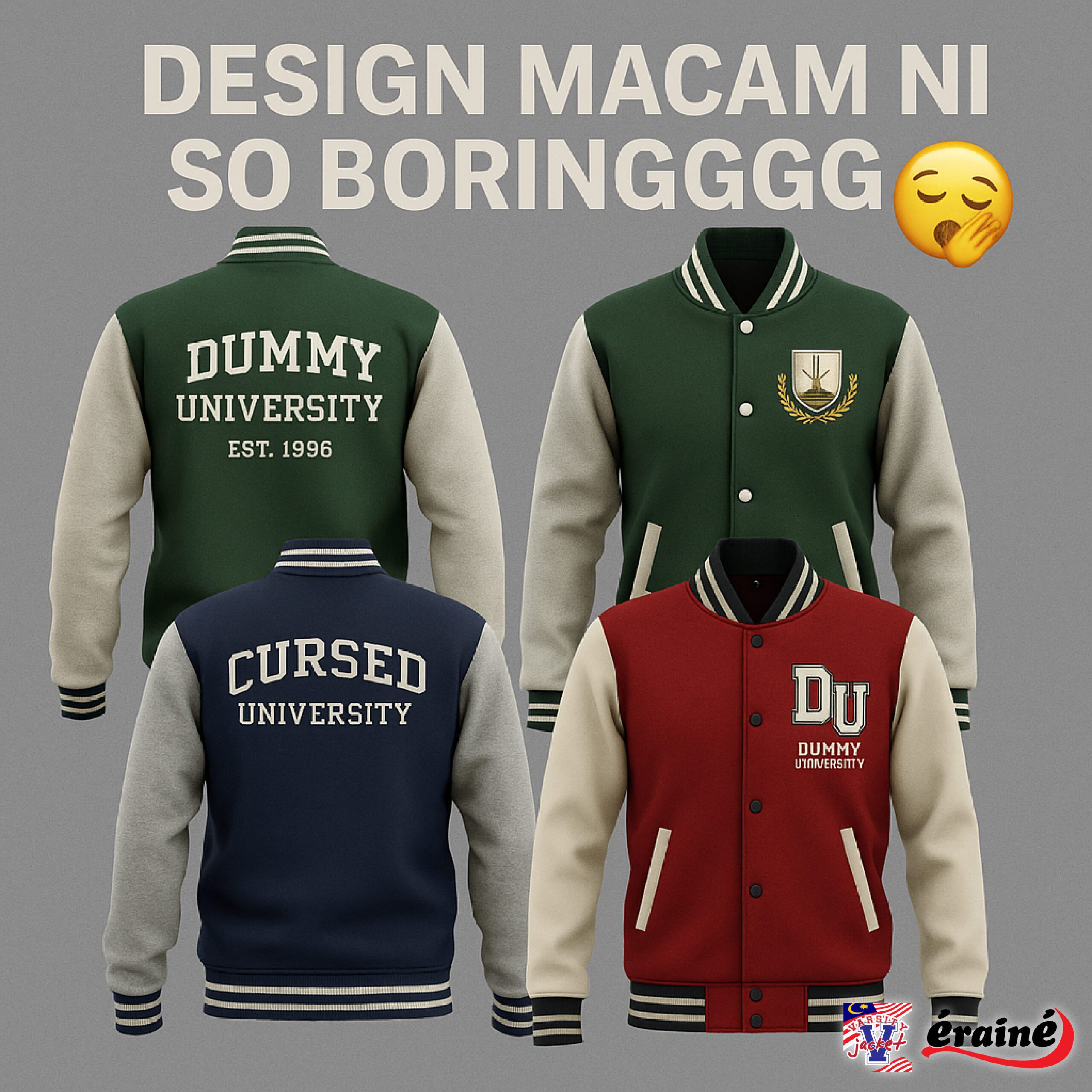 Beberapa contoh design varsity jacket yang nampak seperti uniform rasmi