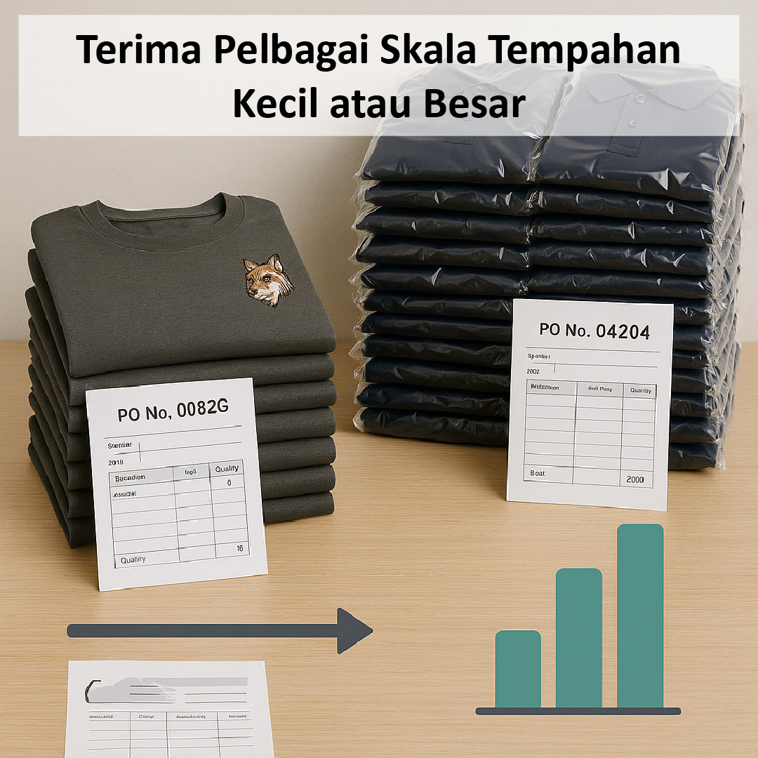 Gambar baju custom dengan PO kecil dan besar sebagai contoh.