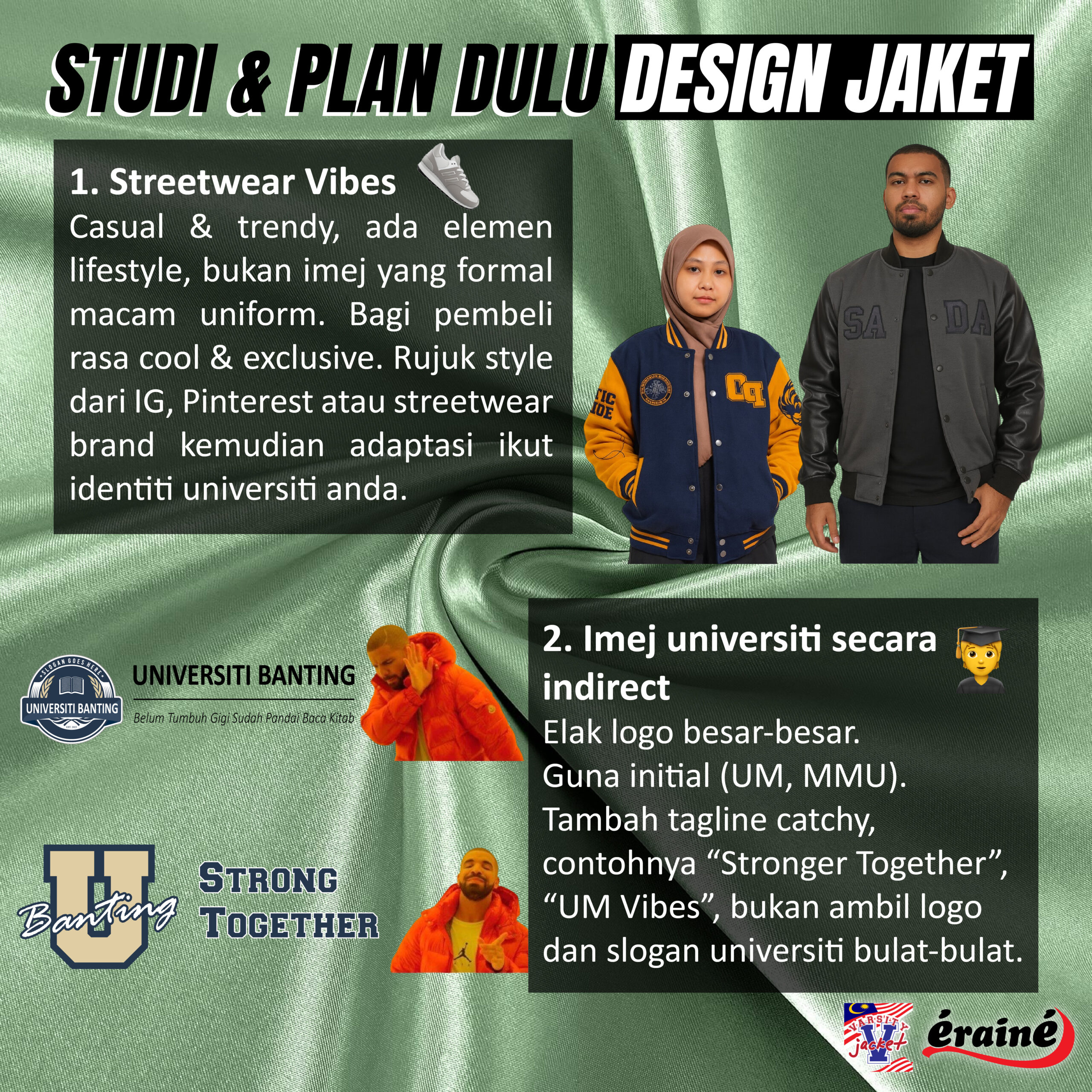 Idea design varsity jacket streetwear vibes dan guna initial universiti